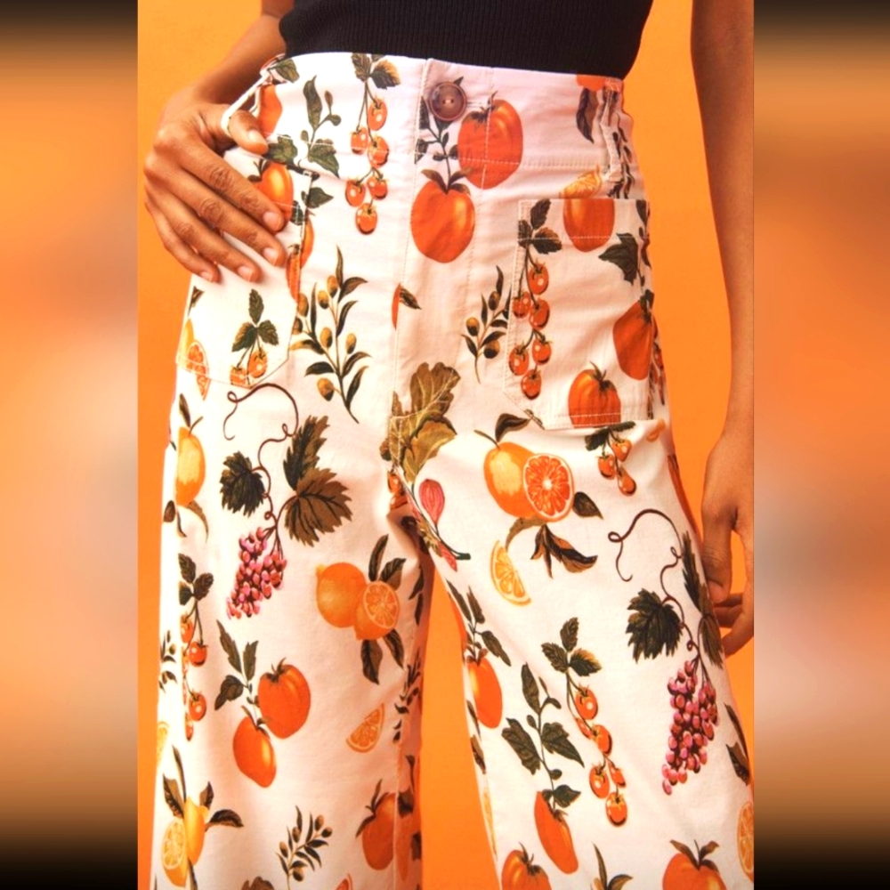 Maeve By Anthropoligie The Collete Pant Fruit Print Lightweight Cotton Blend 31